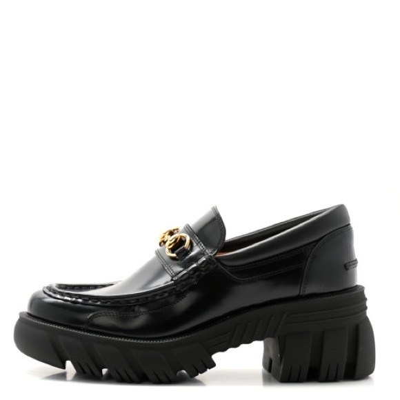 Gucci Black Leather Loafers with Gold Accents - Picture 1 of 13